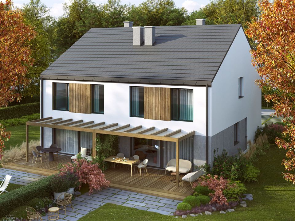 Wizualizacja domów Zielone Wzgórze — widok z ogrodu